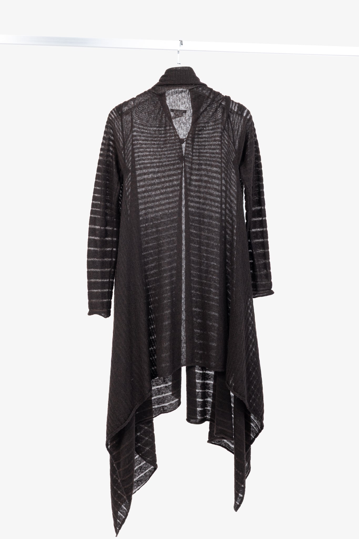 Sarah Pacini Brown Wool-Blend Burnout-Stripe Cardigan