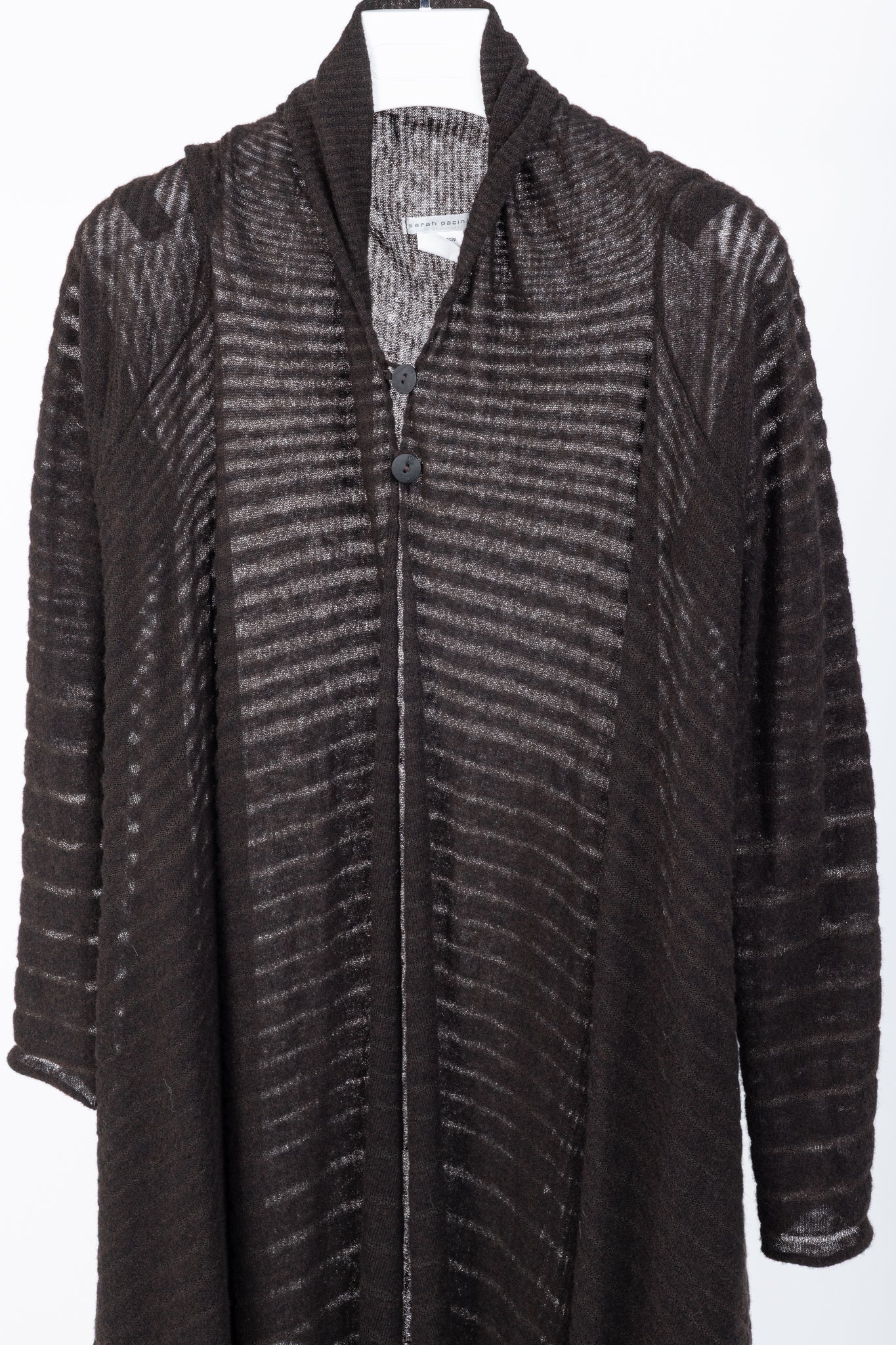 Sarah Pacini Brown Wool-Blend Burnout-Stripe Cardigan