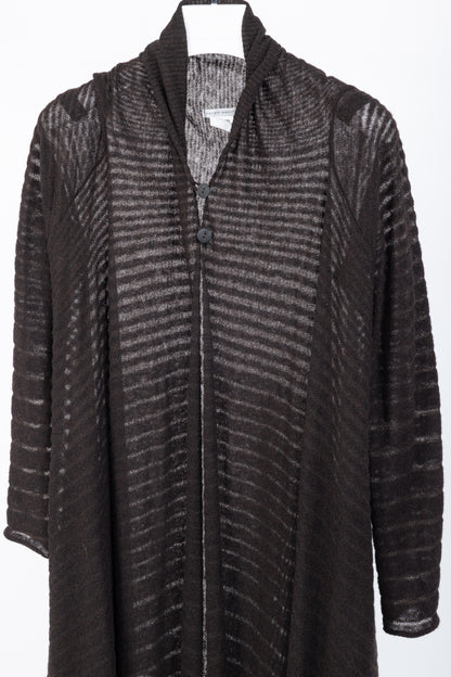 Sarah Pacini Brown Wool-Blend Burnout-Stripe Cardigan