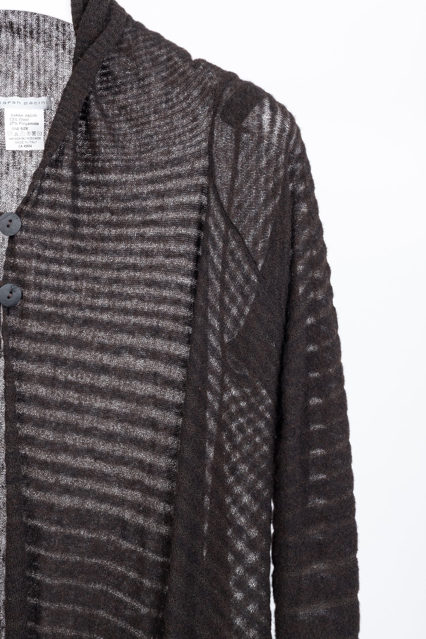 Sarah Pacini Brown Wool-Blend Burnout-Stripe Cardigan