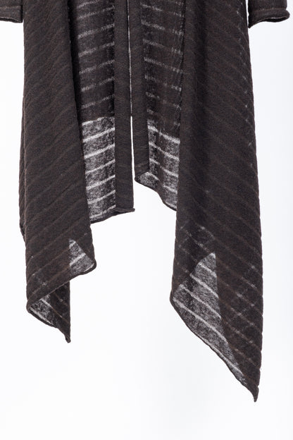 Sarah Pacini Brown Wool-Blend Burnout-Stripe Cardigan