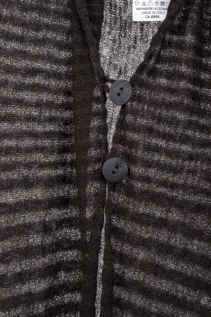 Sarah Pacini Brown Wool-Blend Burnout-Stripe Cardigan