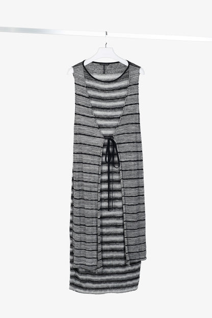 Sarah Pacini Grey & Black Striped-Knit Maxi Dress