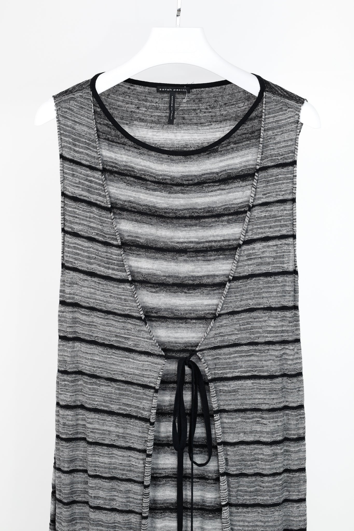 Sarah Pacini Grey & Black Striped-Knit Maxi Dress