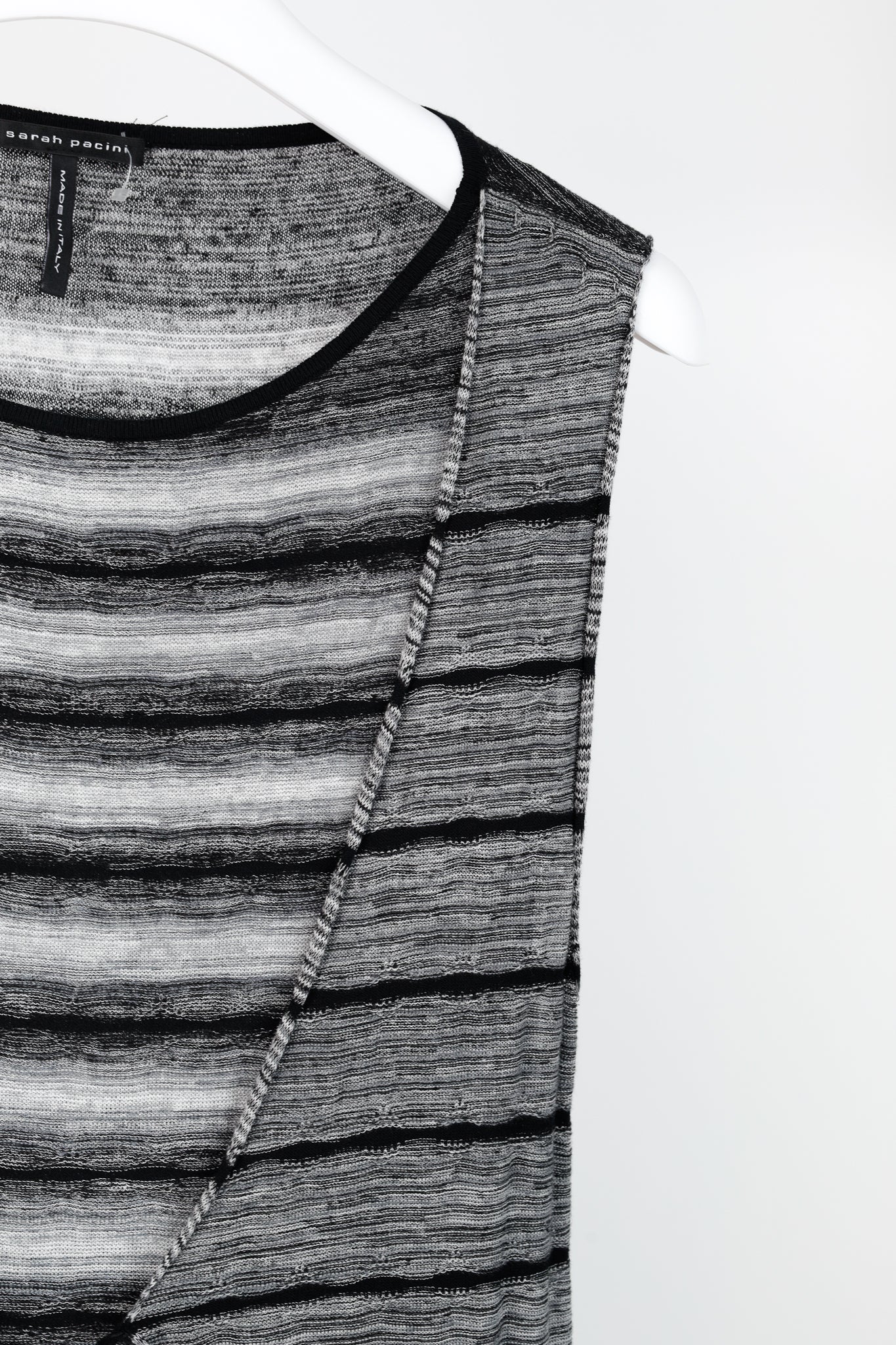 Sarah Pacini Grey & Black Striped-Knit Maxi Dress