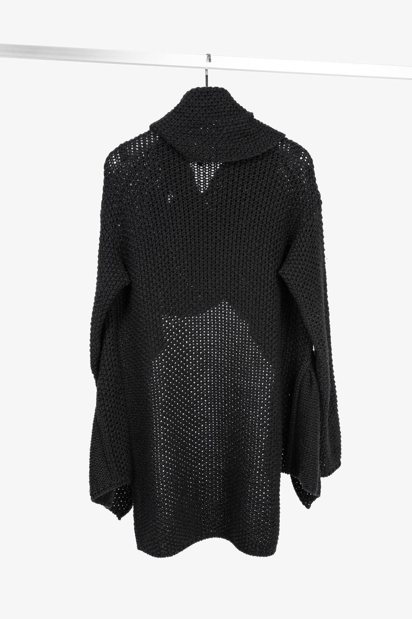 Sarah Pacini Black Wool-Blend Cable-Knit Crossover Cowl-Neck Sweater