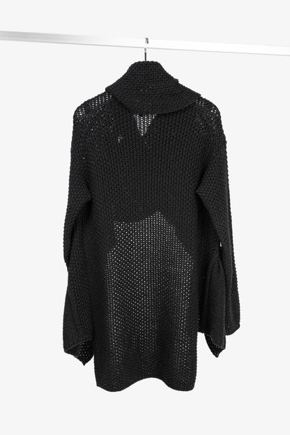 Sarah Pacini Black Wool-Blend Cable-Knit Crossover Cowl-Neck Sweater