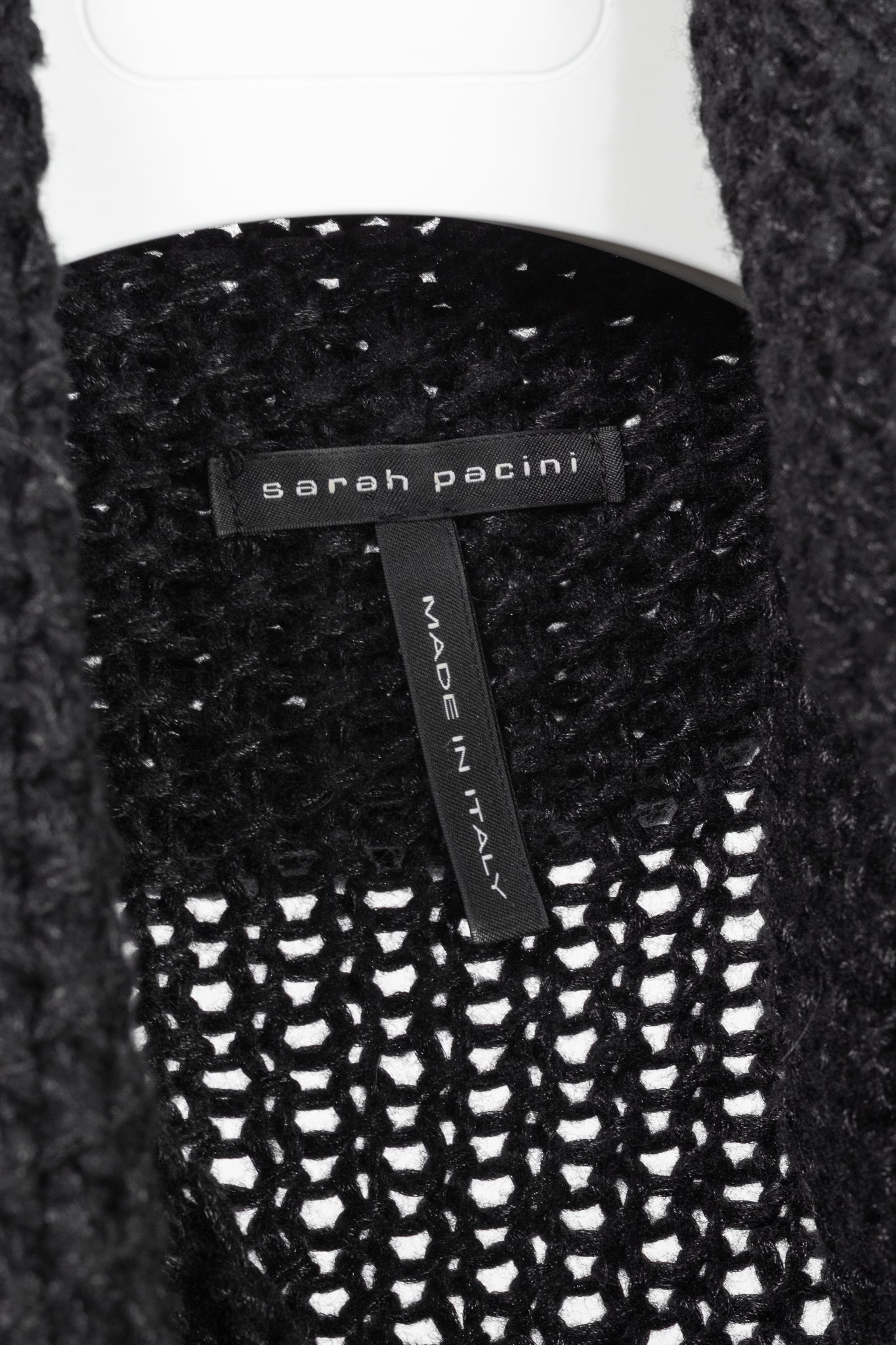 Sarah Pacini Black Wool-Blend Cable-Knit Crossover Cowl-Neck Sweater