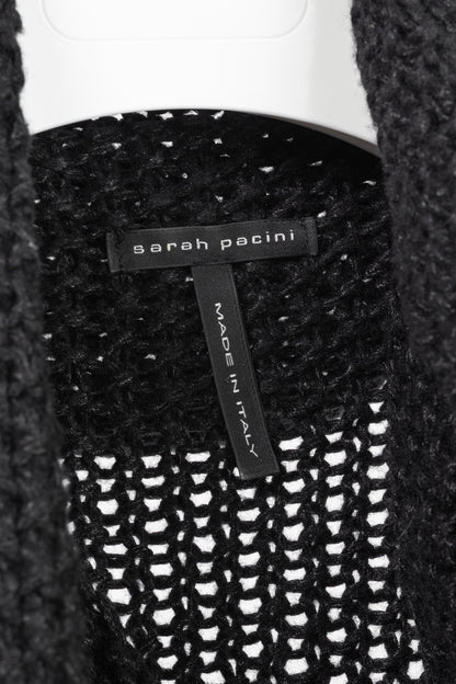 Sarah Pacini Black Wool-Blend Cable-Knit Crossover Cowl-Neck Sweater