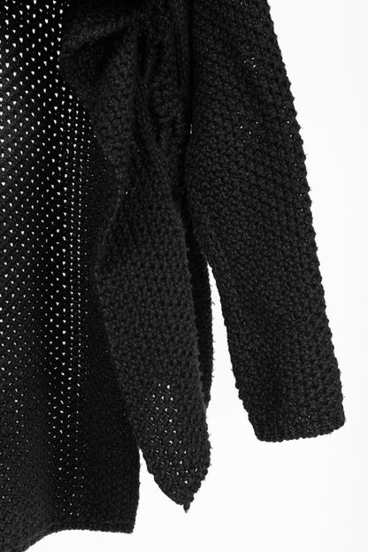 Sarah Pacini Black Wool-Blend Cable-Knit Crossover Cowl-Neck Sweater