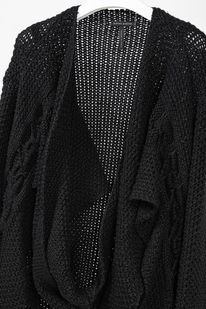 Sarah Pacini Black Wool-Blend Cable-Knit Crossover Cowl-Neck Sweater