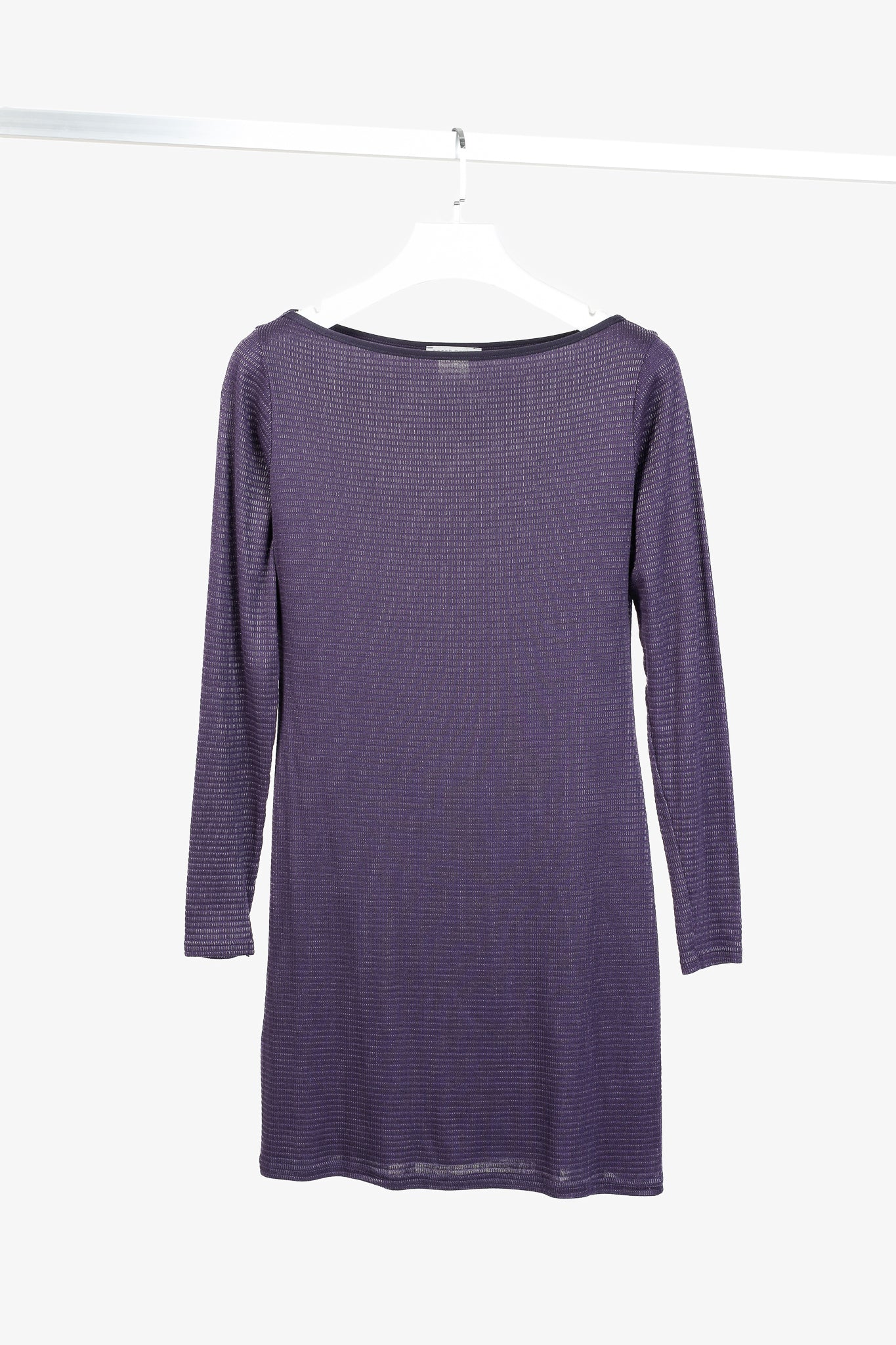 Sarah Pacini Purple Boatneck Textured Long-Sleeve Dress