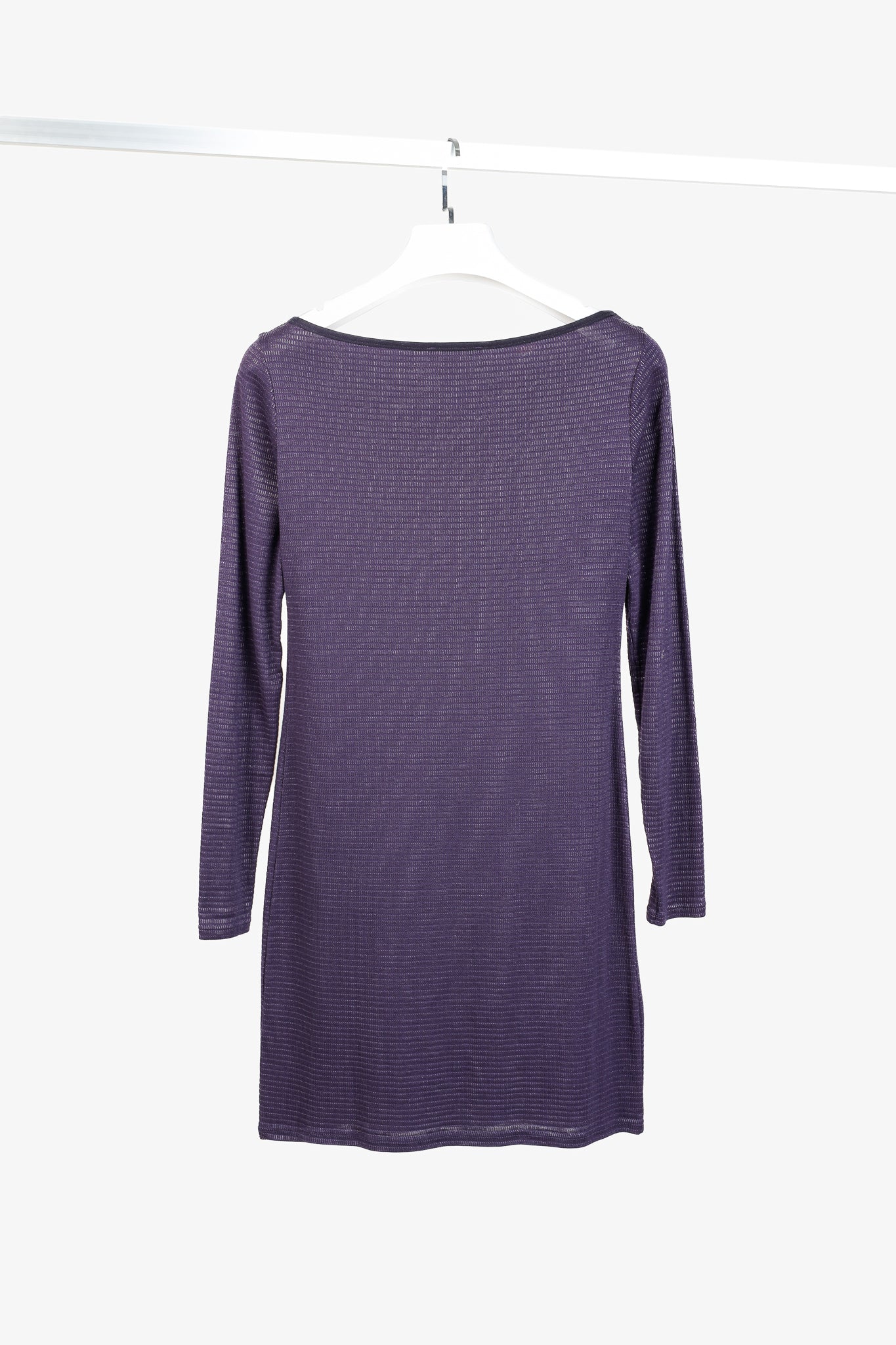 Sarah Pacini Purple Boatneck Textured Long-Sleeve Dress