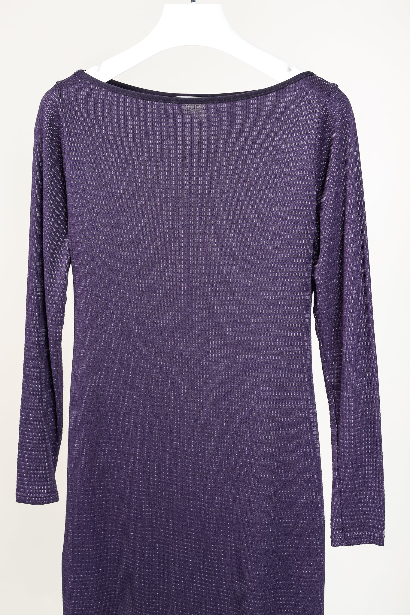 Sarah Pacini Purple Boatneck Textured Long-Sleeve Dress