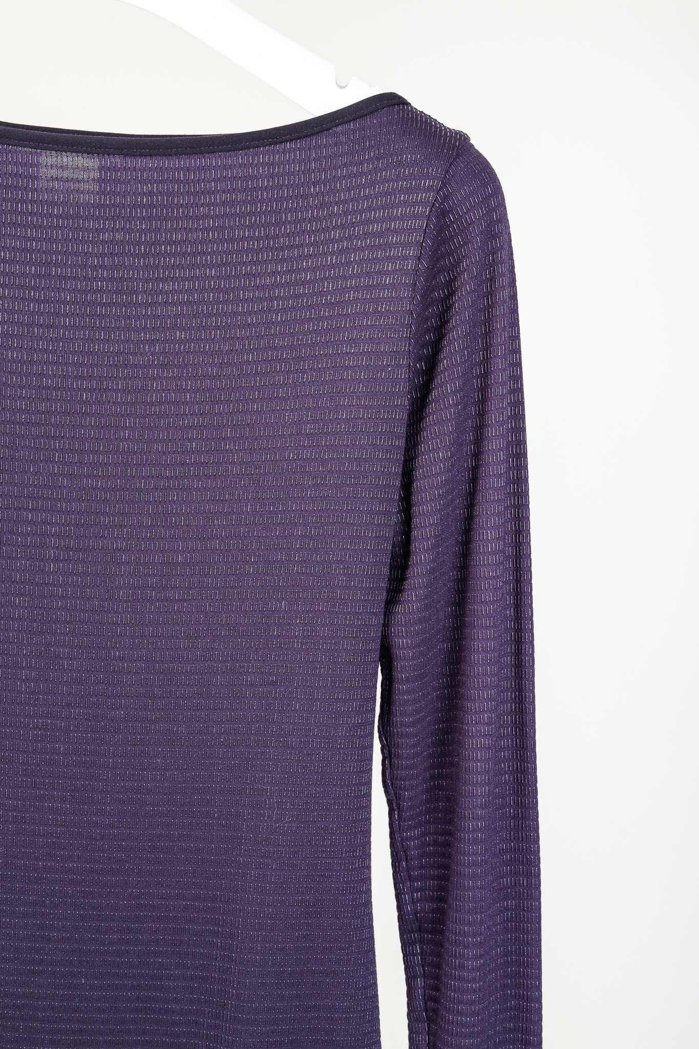 Sarah Pacini Purple Boatneck Textured Long-Sleeve Dress