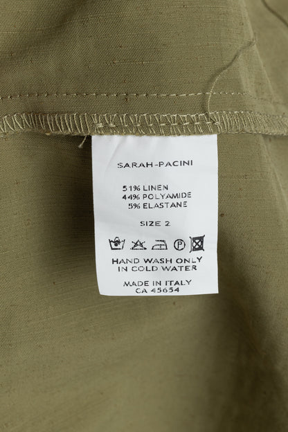 Sarah Pacini Green Stretch-Linen Zip Asymmetrical Midi Dress