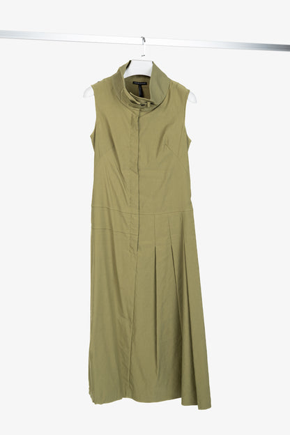 Sarah Pacini Green Stretch-Linen Zip Asymmetrical Midi Dress