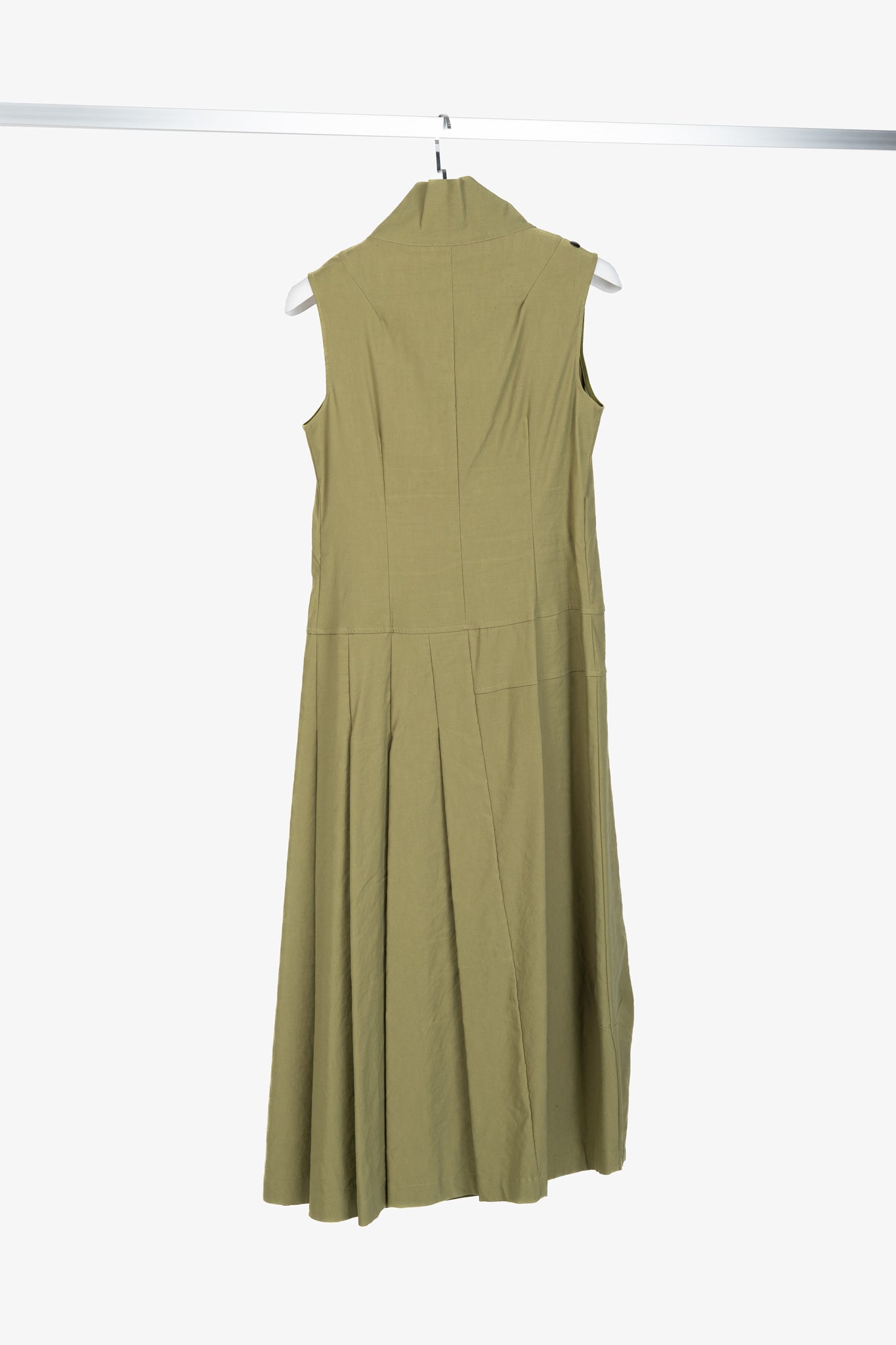 Sarah Pacini Green Stretch-Linen Zip Asymmetrical Midi Dress