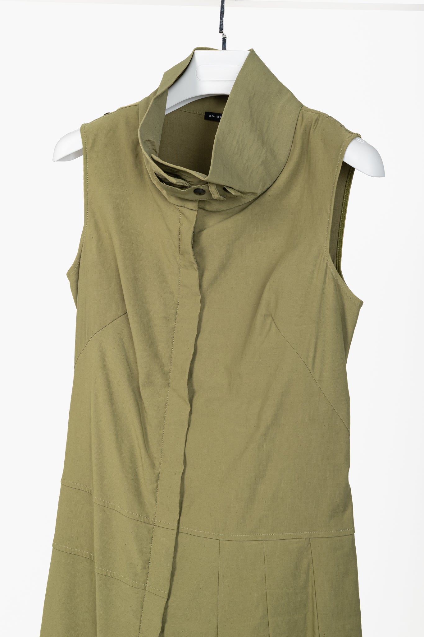 Sarah Pacini Green Stretch-Linen Zip Asymmetrical Midi Dress