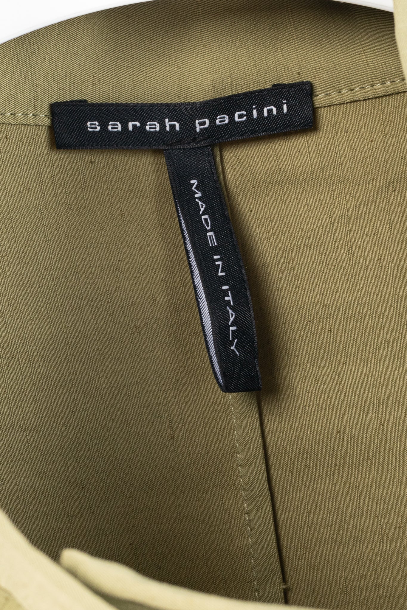 Sarah Pacini Green Stretch-Linen Zip Asymmetrical Midi Dress