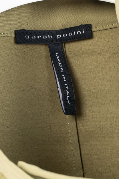 Sarah Pacini Green Stretch-Linen Zip Asymmetrical Midi Dress