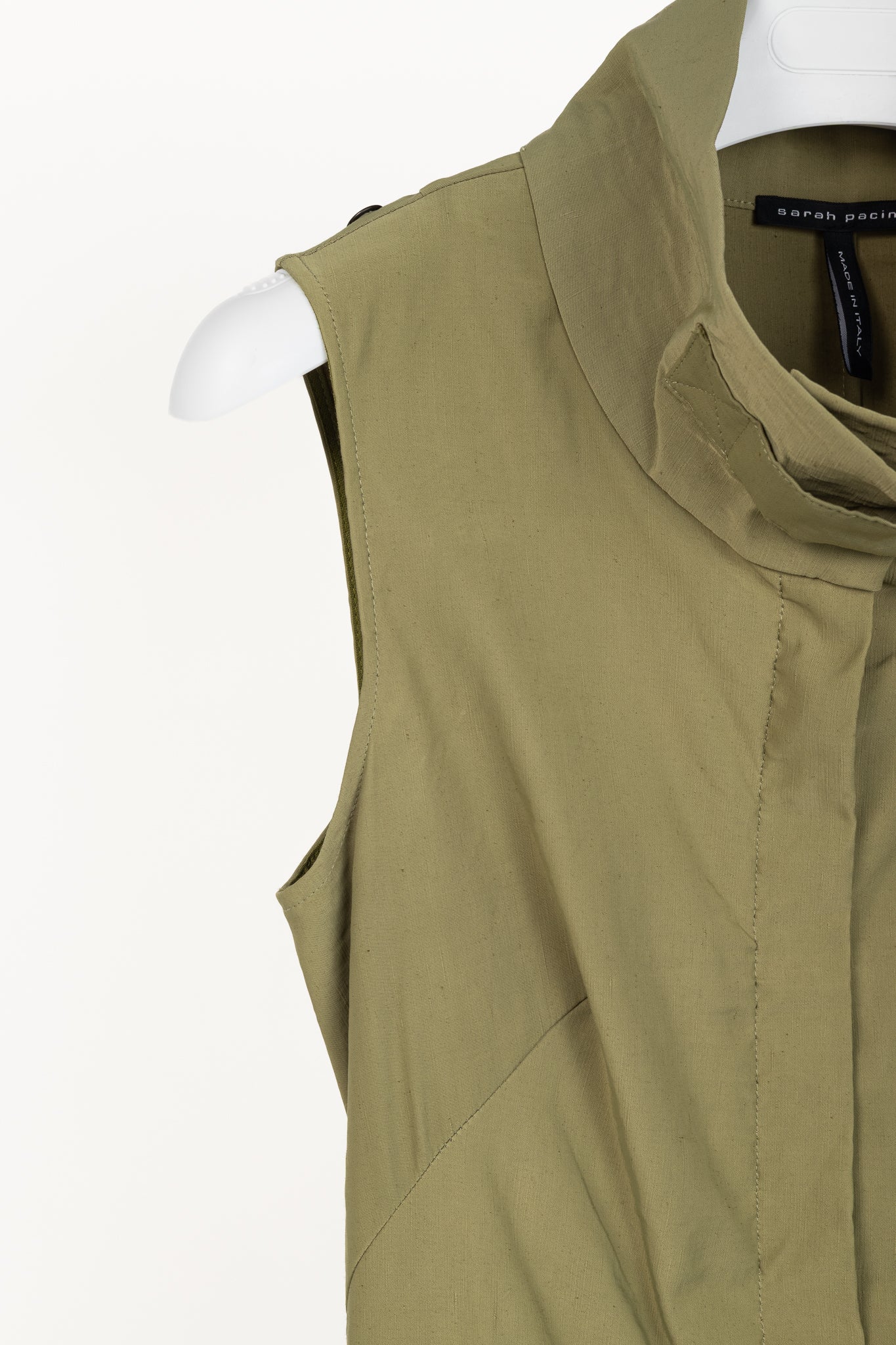 Sarah Pacini Green Stretch-Linen Zip Asymmetrical Midi Dress