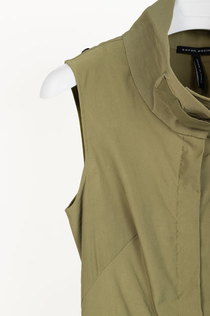 Sarah Pacini Green Stretch-Linen Zip Asymmetrical Midi Dress