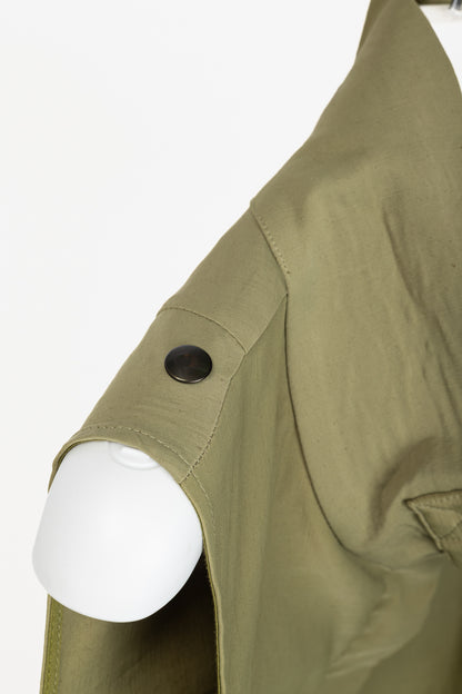 Sarah Pacini Green Stretch-Linen Zip Asymmetrical Midi Dress