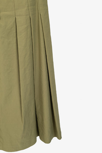 Sarah Pacini Green Stretch-Linen Zip Asymmetrical Midi Dress