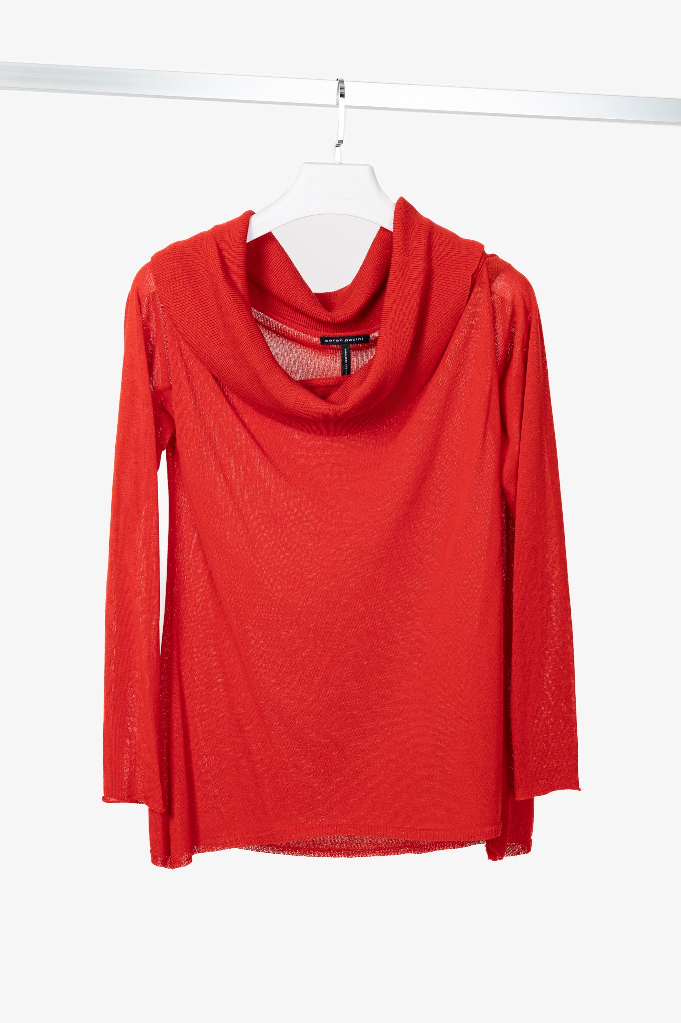 Sarah Pacini Red Linen-Blend Knit Cowl Sweater