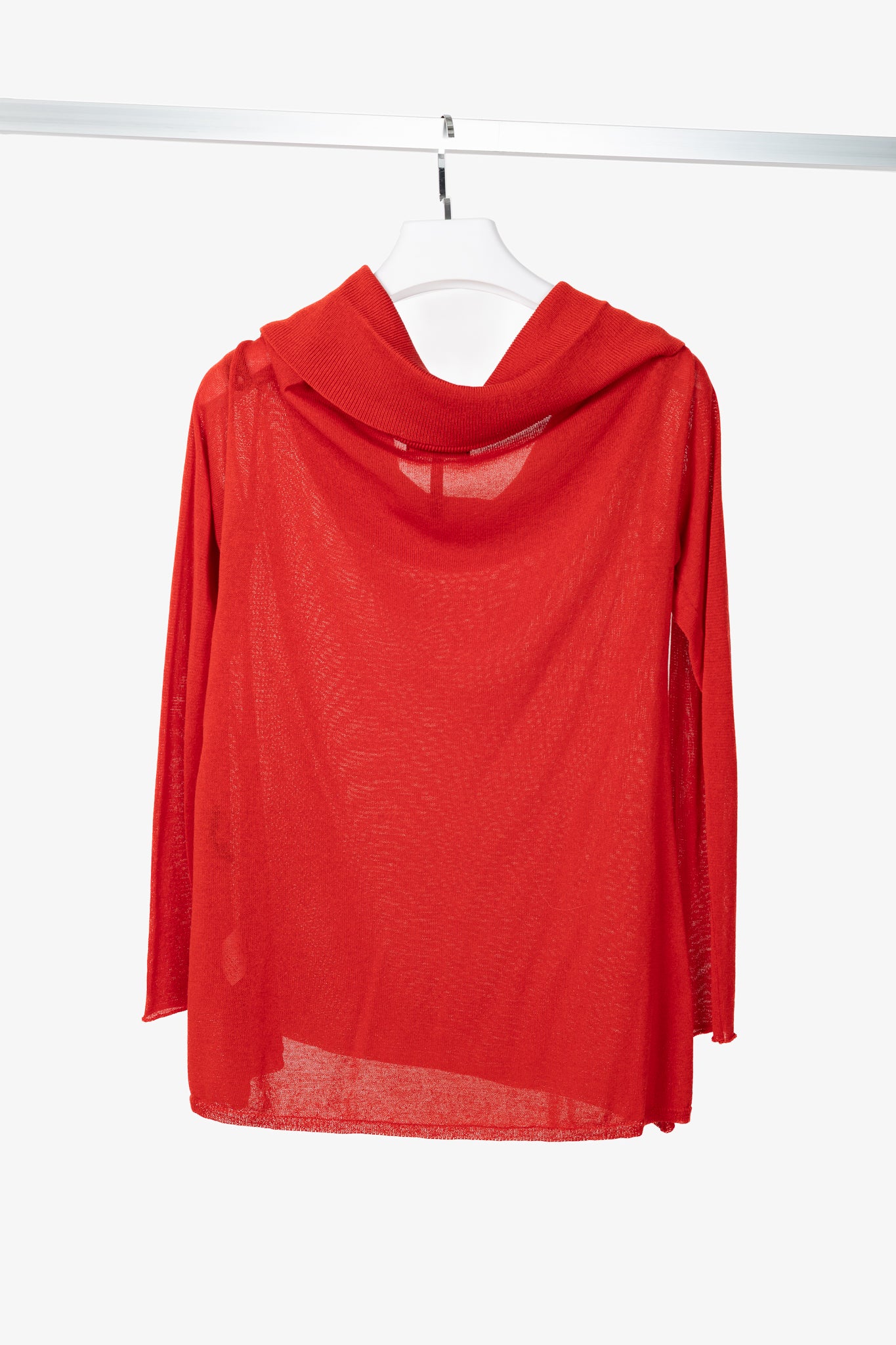 Sarah Pacini Red Linen-Blend Knit Cowl Sweater