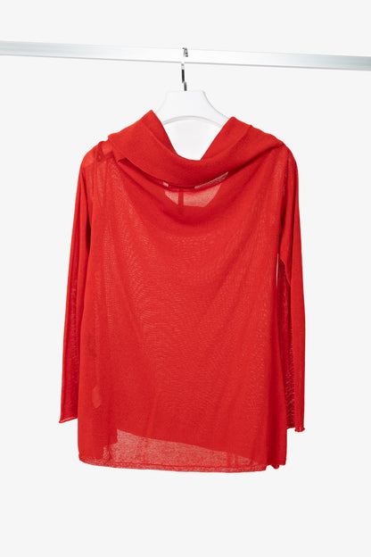 Sarah Pacini Red Linen-Blend Knit Cowl Sweater