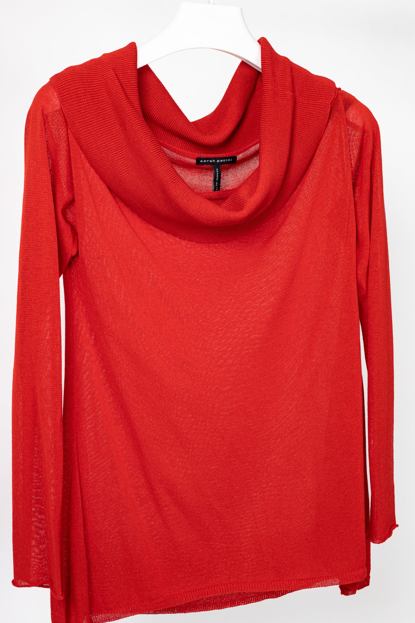 Sarah Pacini Red Linen-Blend Knit Cowl Sweater