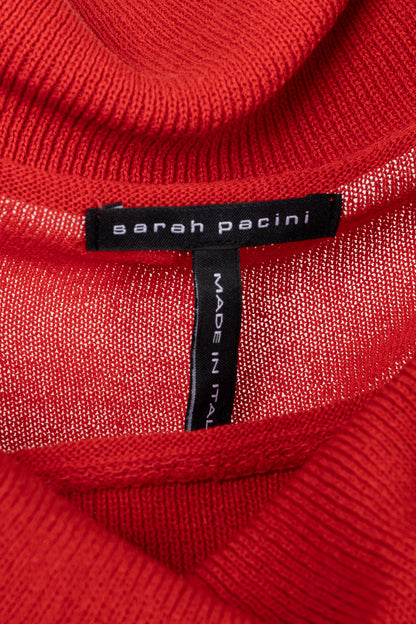 Sarah Pacini Red Linen-Blend Knit Cowl Sweater