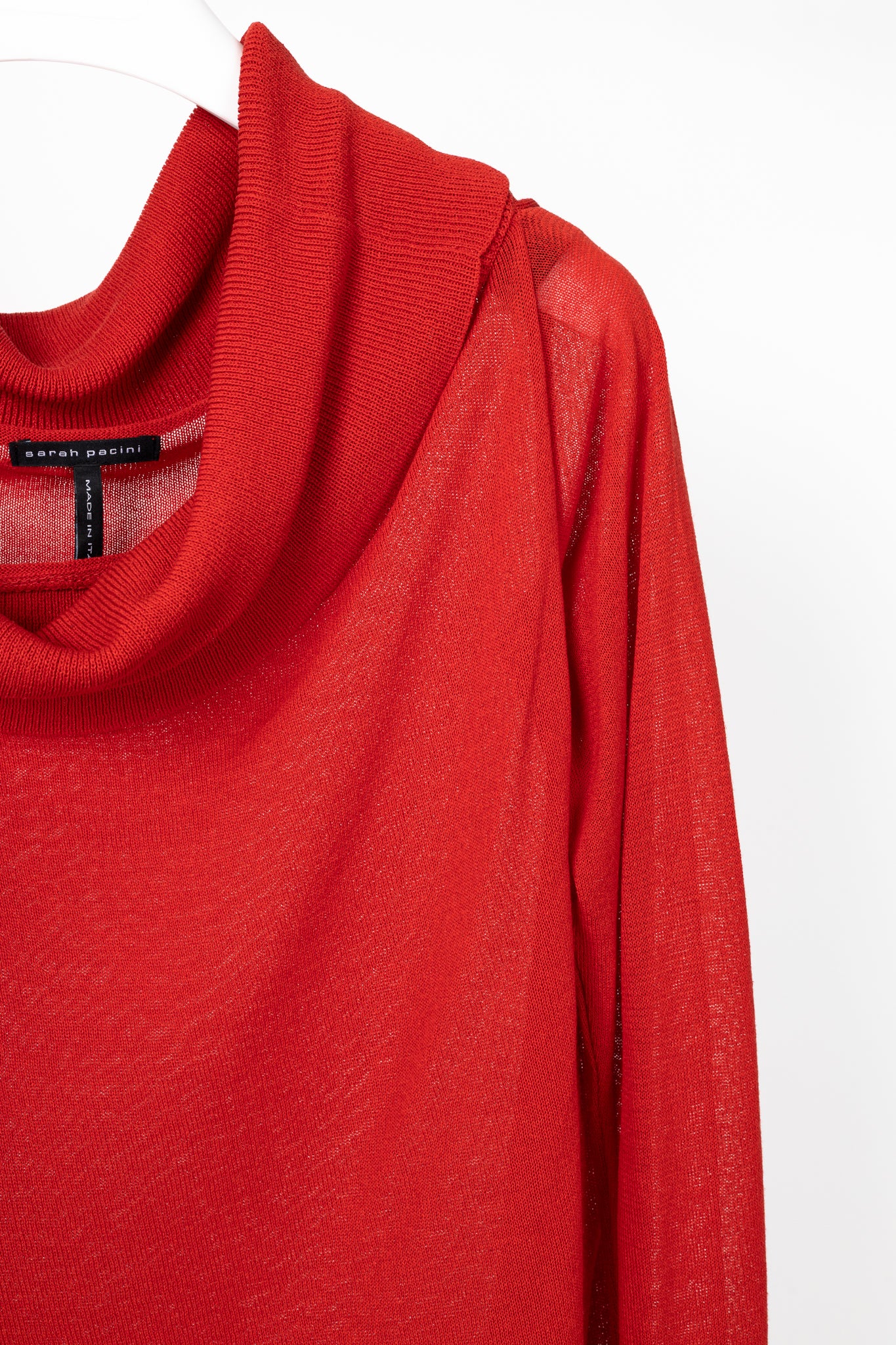 Sarah Pacini Red Linen-Blend Knit Cowl Sweater