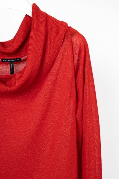 Sarah Pacini Red Linen-Blend Knit Cowl Sweater