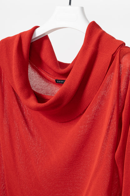 Sarah Pacini Red Linen-Blend Knit Cowl Sweater