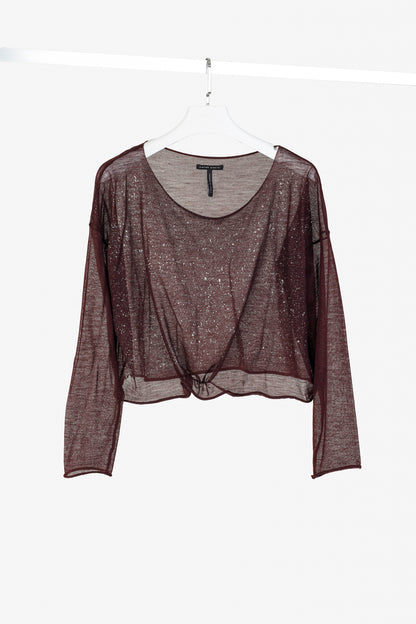 Sarah Pacini Burgundy Metallic-Splatter Lightweight-Knit Sweater