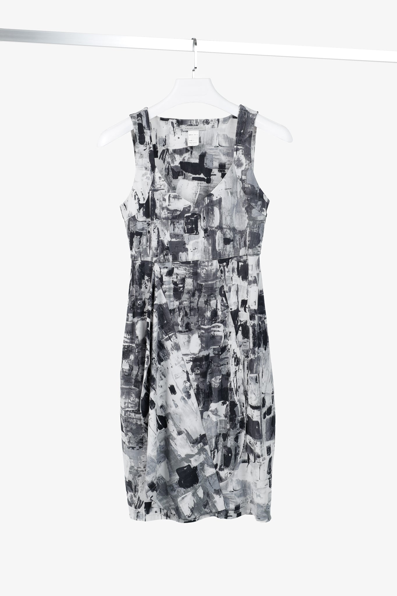 Sarah Pacini Grey Abstract-Print Draped Jersey Dress