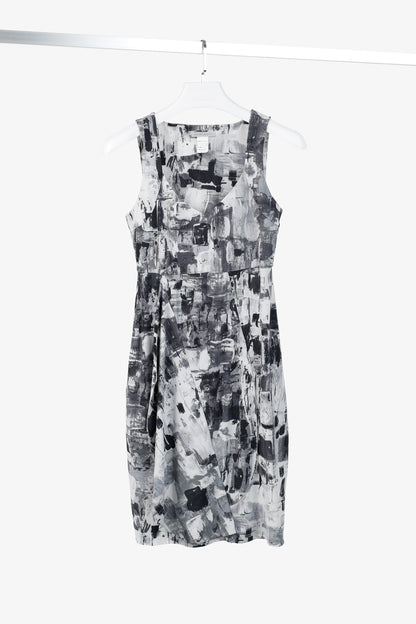 Sarah Pacini Grey Abstract-Print Draped Jersey Dress