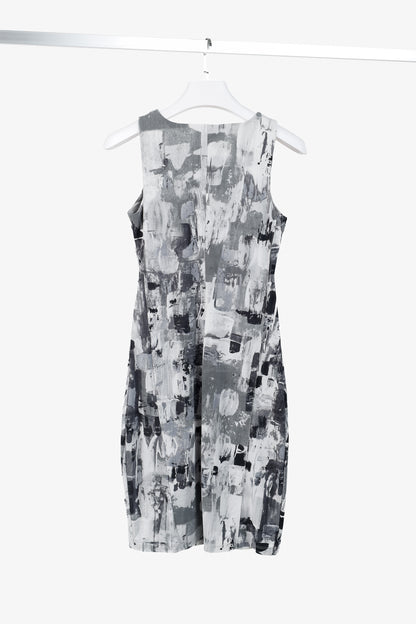 Sarah Pacini Grey Abstract-Print Draped Jersey Dress