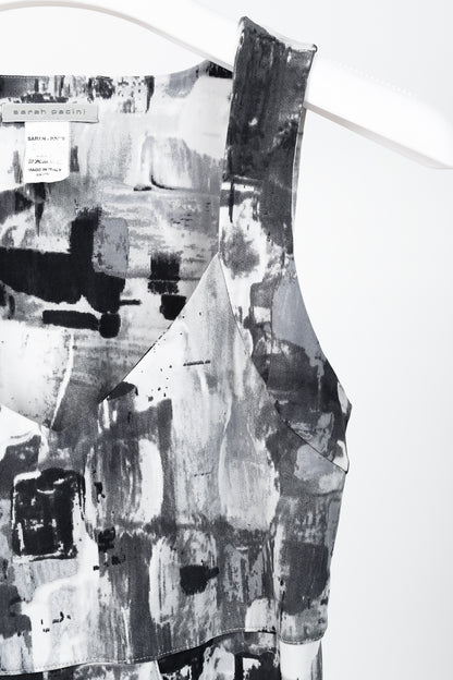 Sarah Pacini Grey Abstract-Print Draped Jersey Dress
