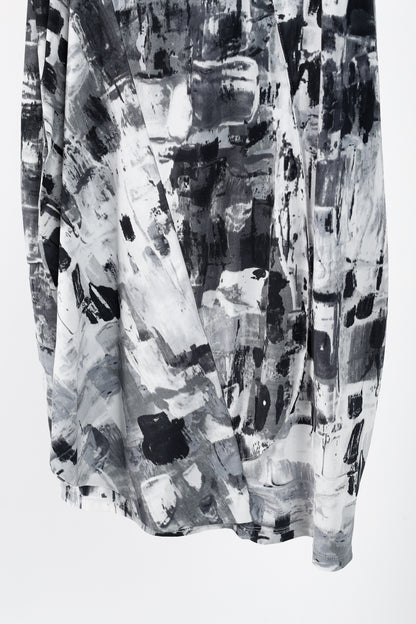 Sarah Pacini Grey Abstract-Print Draped Jersey Dress