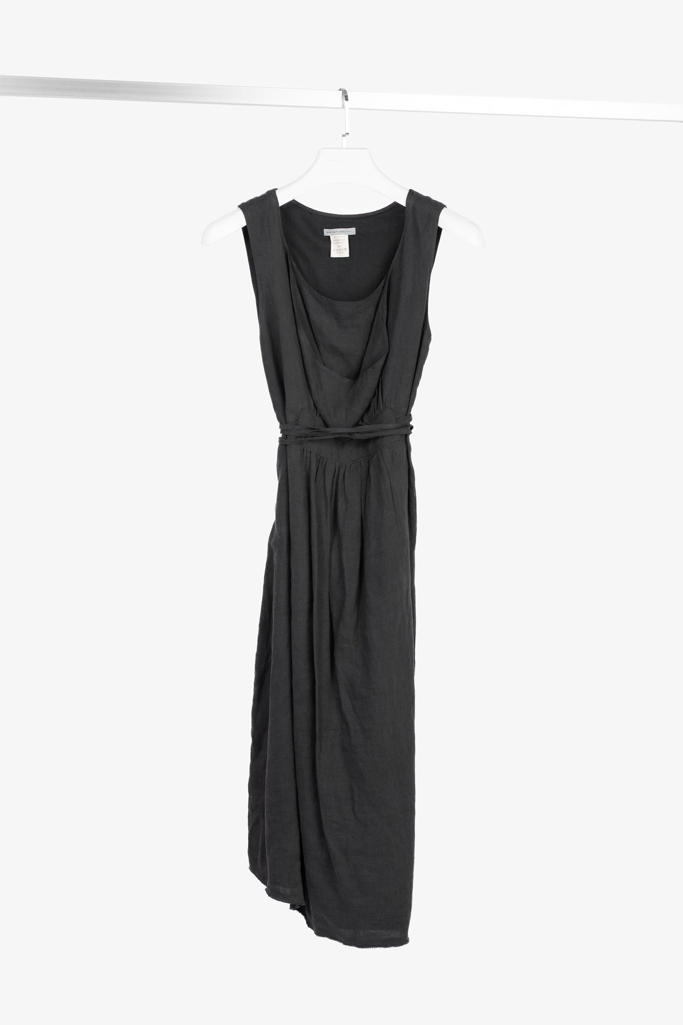 Sarah Pacini Grey Linen Tie-Waist Sleeveless Midi Dress