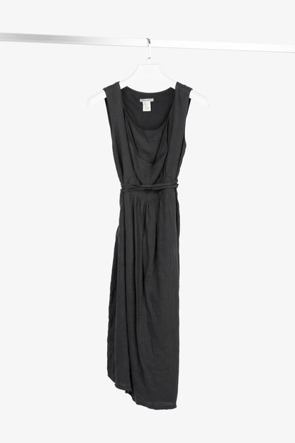 Sarah Pacini Grey Linen Tie-Waist Sleeveless Midi Dress
