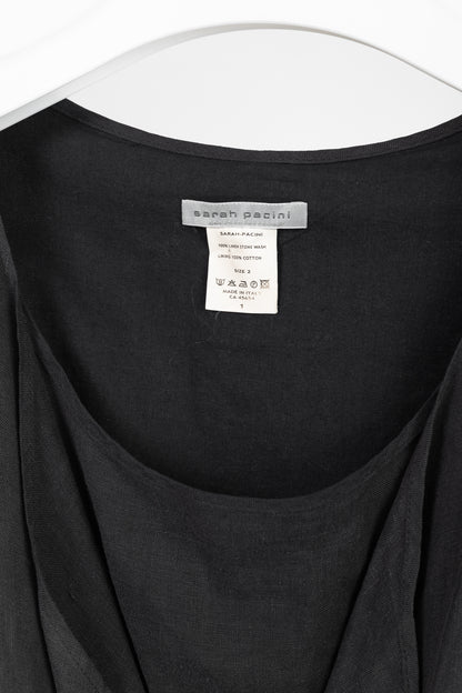 Sarah Pacini Grey Linen Tie-Waist Sleeveless Midi Dress