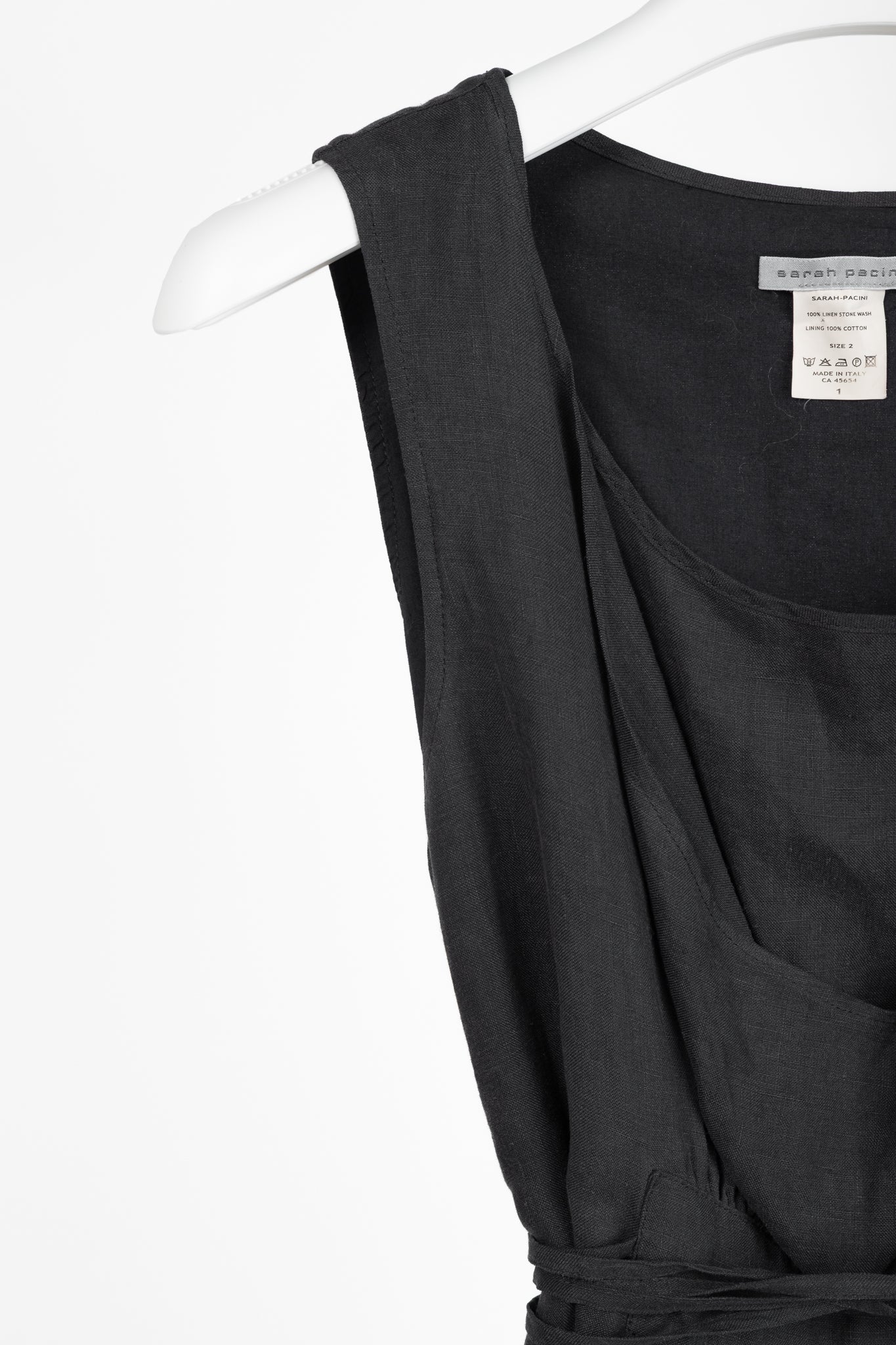 Sarah Pacini Grey Linen Tie-Waist Sleeveless Midi Dress
