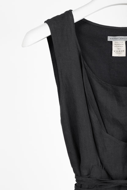 Sarah Pacini Grey Linen Tie-Waist Sleeveless Midi Dress