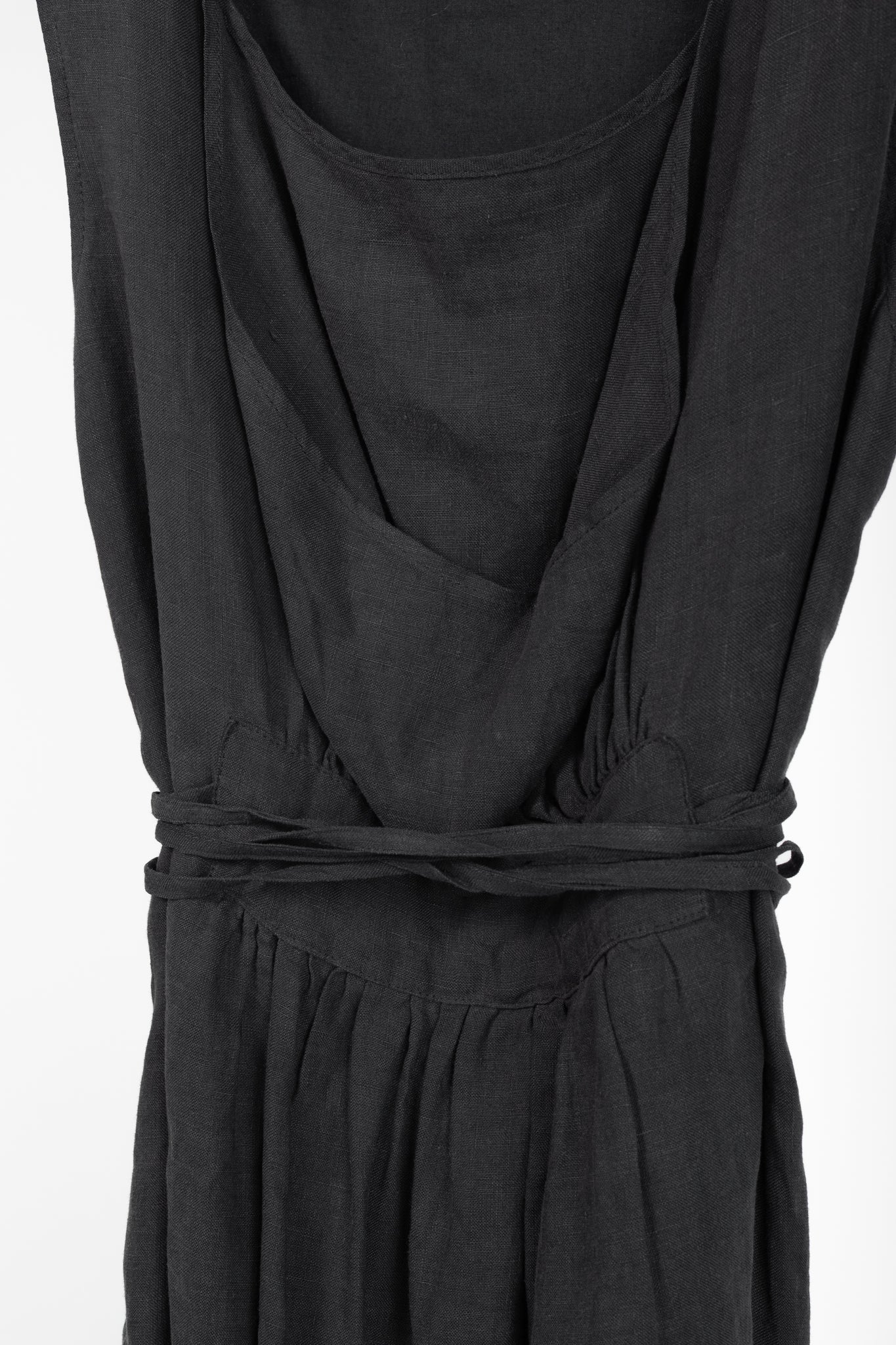 Sarah Pacini Grey Linen Tie-Waist Sleeveless Midi Dress