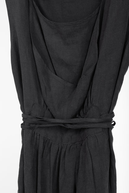 Sarah Pacini Grey Linen Tie-Waist Sleeveless Midi Dress